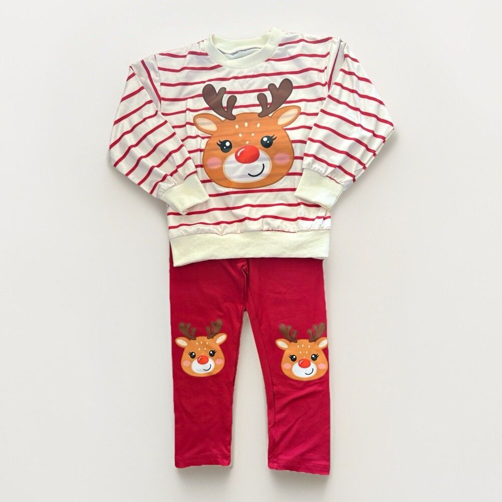Toddler Girls 3T Reindeer Christmas Outfit Sweater & Pants Holiday